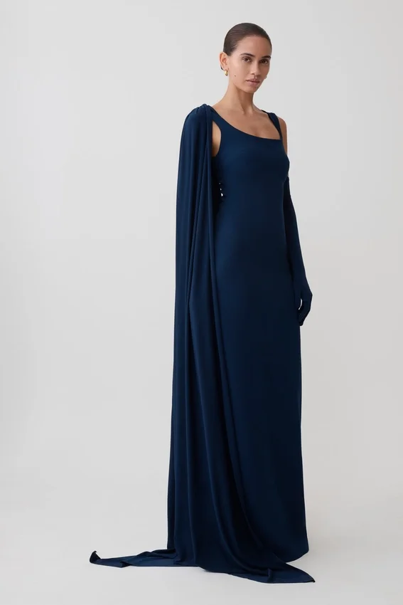Rhea Detachable Cape Jersey Maxi Dress – Navy Rhea Detachable Cape Jersey Maxi Dress – Navy