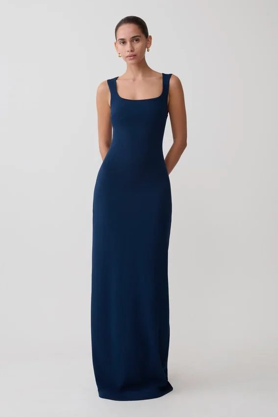 Rhea Detachable Cape Jersey Maxi Dress – Navy Rhea Detachable Cape Jersey Maxi Dress – Navy