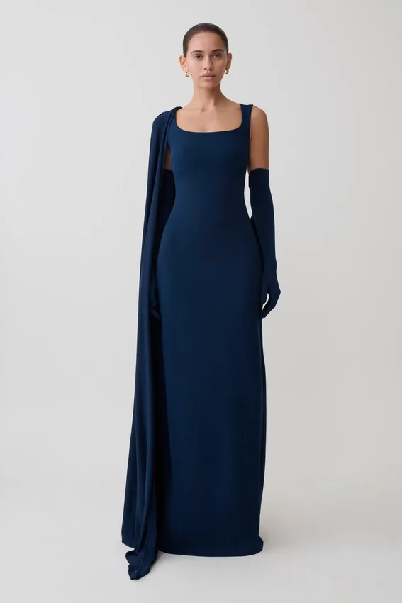 Rhea Detachable Cape Jersey Maxi Dress – Navy Rhea Detachable Cape Jersey Maxi Dress – Navy