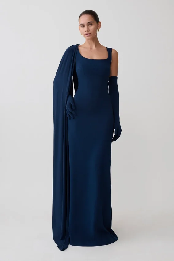 Rhea Detachable Cape Jersey Maxi Dress – Navy Rhea Detachable Cape Jersey Maxi Dress – Navy