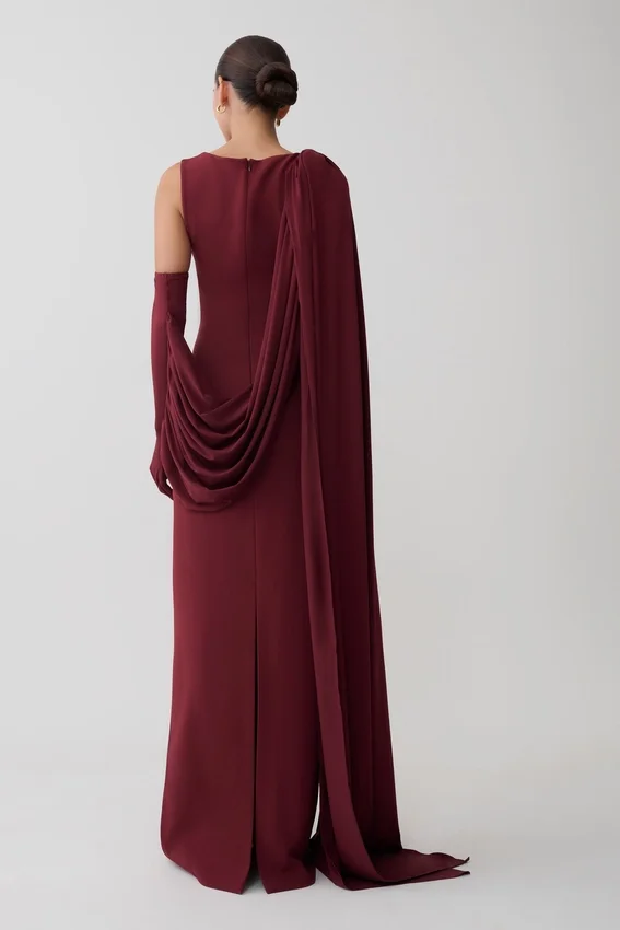 Rhea Detachable Cape Jersey Maxi Dress – Wine Rhea Detachable Cape Jersey Maxi Dress – Wine