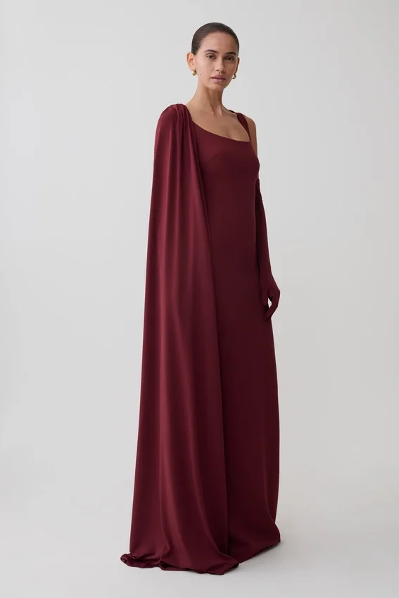 Rhea Detachable Cape Jersey Maxi Dress – Wine Rhea Detachable Cape Jersey Maxi Dress – Wine