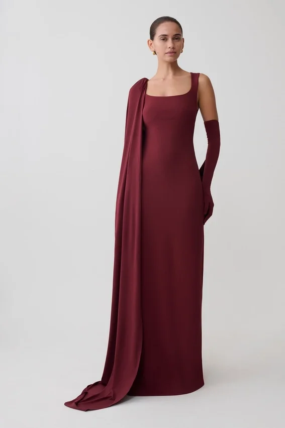 Rhea Detachable Cape Jersey Maxi Dress – Wine Rhea Detachable Cape Jersey Maxi Dress – Wine