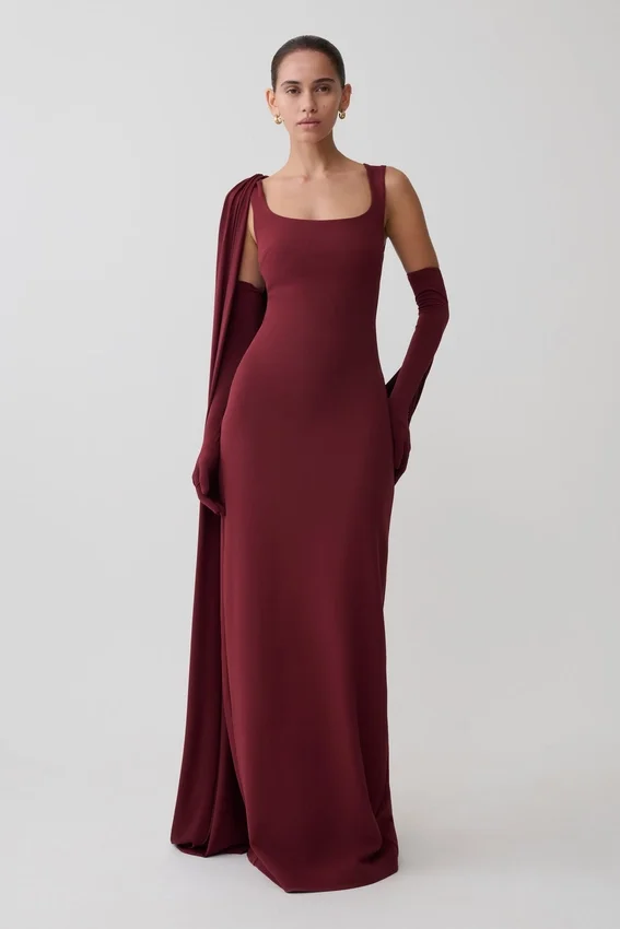 Rhea Detachable Cape Jersey Maxi Dress – Wine Rhea Detachable Cape Jersey Maxi Dress – Wine