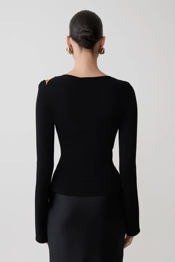 Ricky Knit Long Sleeve Longline Top – Black Ricky Knit Long Sleeve Longline Top – Black