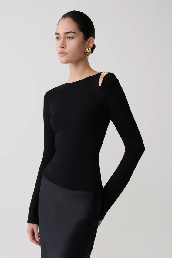 Ricky Knit Long Sleeve Longline Top – Black Ricky Knit Long Sleeve Longline Top – Black