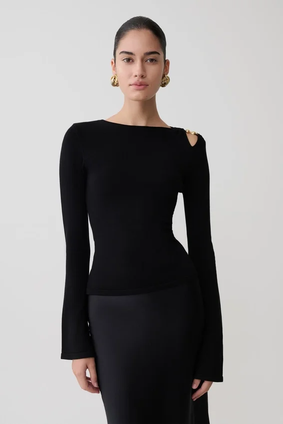 Ricky Knit Long Sleeve Longline Top – Black Ricky Knit Long Sleeve Longline Top – Black