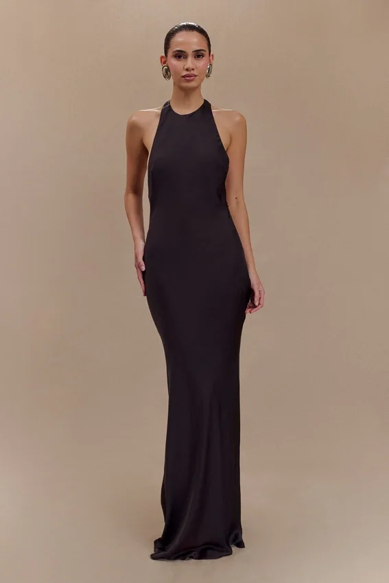 Rinna Satin Halter Maxi Dress – Black Rinna Satin Halter Maxi Dress – Black