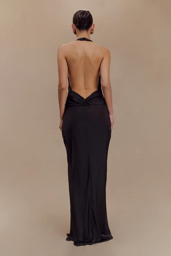 Rinna Satin Halter Maxi Dress – Black Rinna Satin Halter Maxi Dress – Black