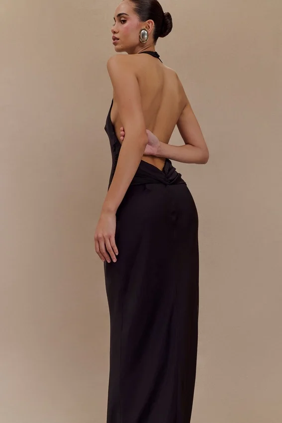 Rinna Satin Halter Maxi Dress – Black Rinna Satin Halter Maxi Dress – Black