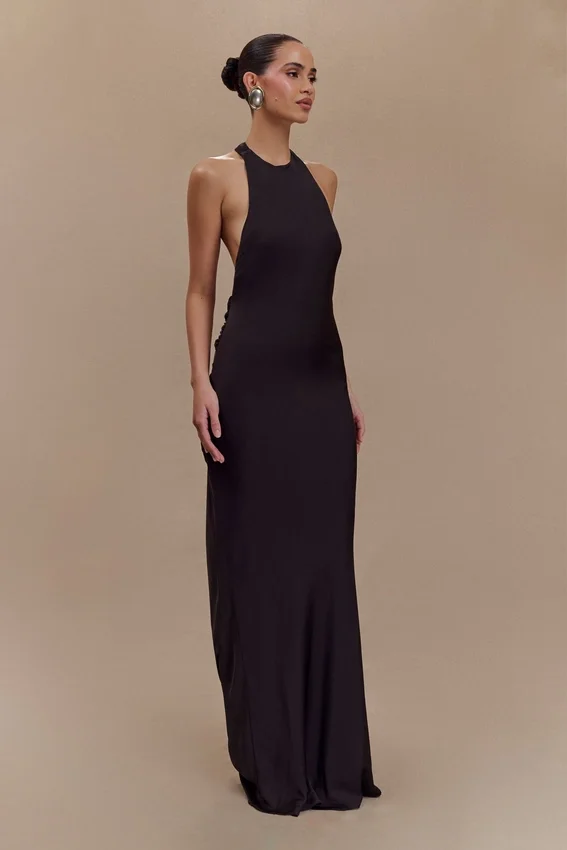 Rinna Satin Halter Maxi Dress – Black Rinna Satin Halter Maxi Dress – Black