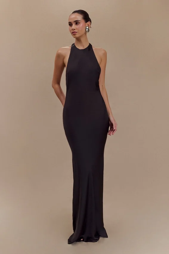 Rinna Satin Halter Maxi Dress – Black Rinna Satin Halter Maxi Dress – Black