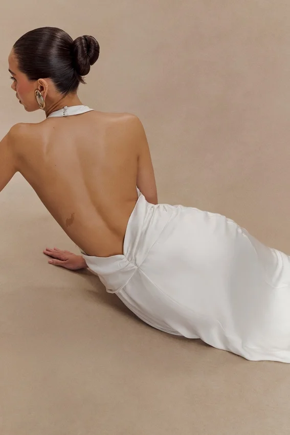 Rinna Satin Halter Maxi Dress – Ivory Rinna Satin Halter Maxi Dress – Ivory