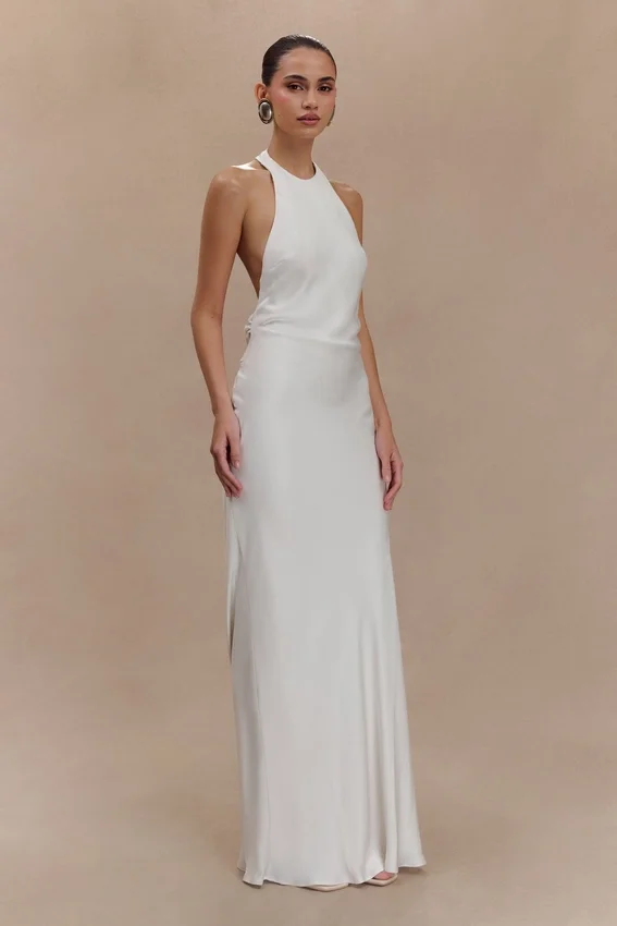 Rinna Satin Halter Maxi Dress – Ivory Rinna Satin Halter Maxi Dress – Ivory