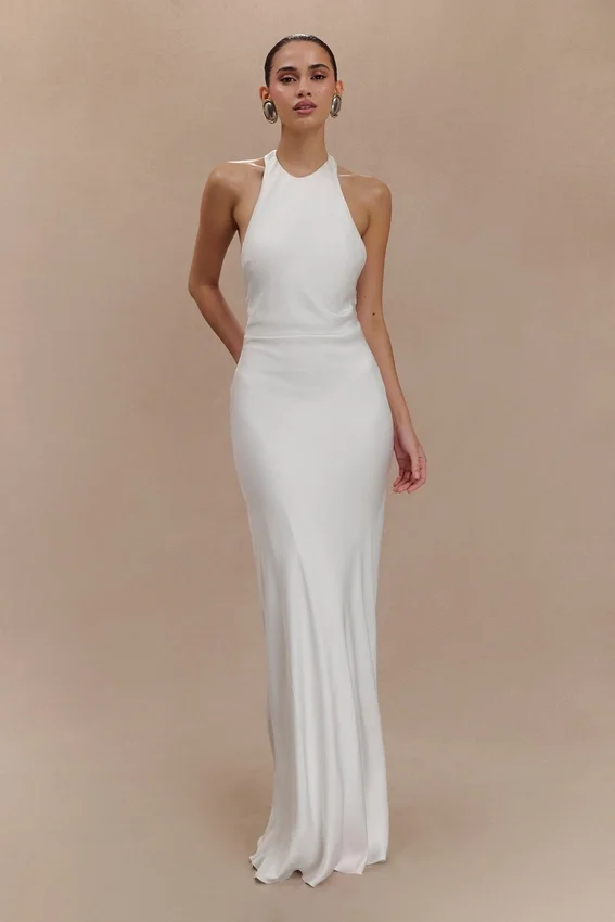 Rinna Satin Halter Maxi Dress – Ivory Rinna Satin Halter Maxi Dress – Ivory