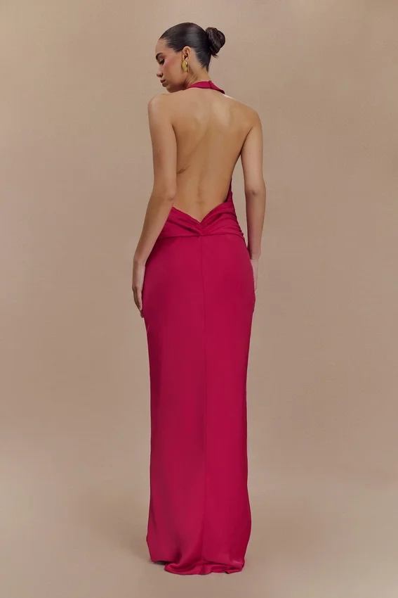 Rinna Satin Halter Maxi Dress – Pink Cherry Rinna Satin Halter Maxi Dress – Pink Cherry