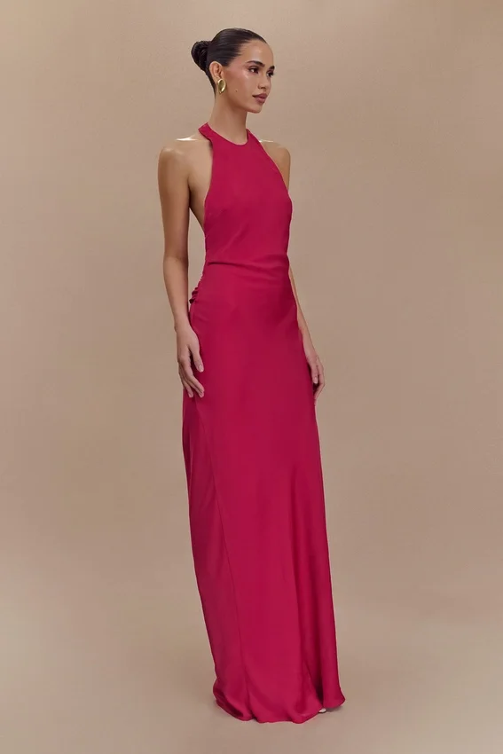 Rinna Satin Halter Maxi Dress – Pink Cherry Rinna Satin Halter Maxi Dress – Pink Cherry