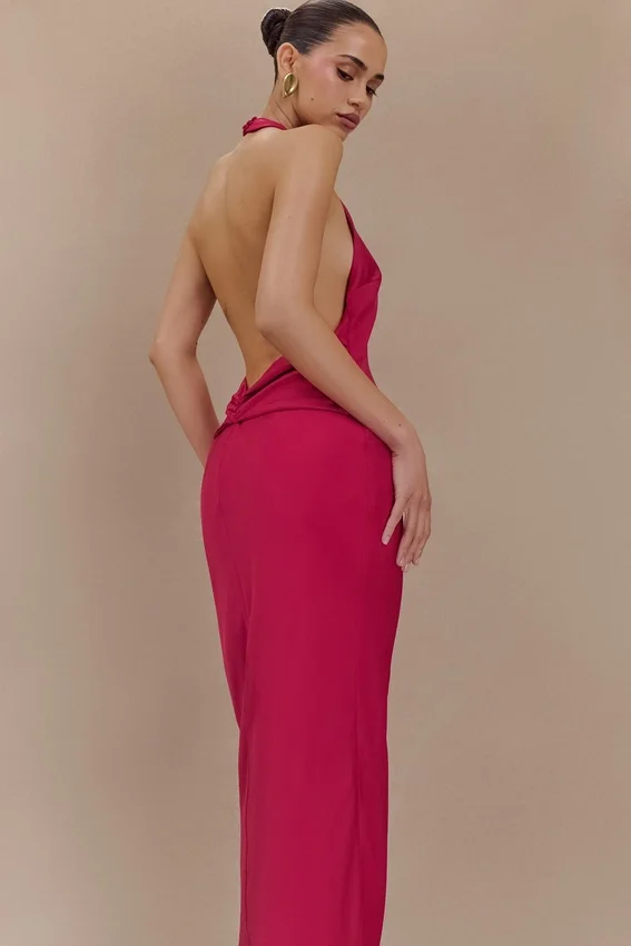 Rinna Satin Halter Maxi Dress – Pink Cherry Rinna Satin Halter Maxi Dress – Pink Cherry