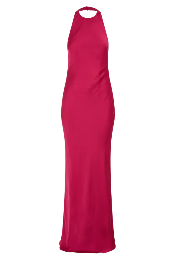 Rinna Satin Halter Maxi Dress – Pink Cherry Rinna Satin Halter Maxi Dress – Pink Cherry