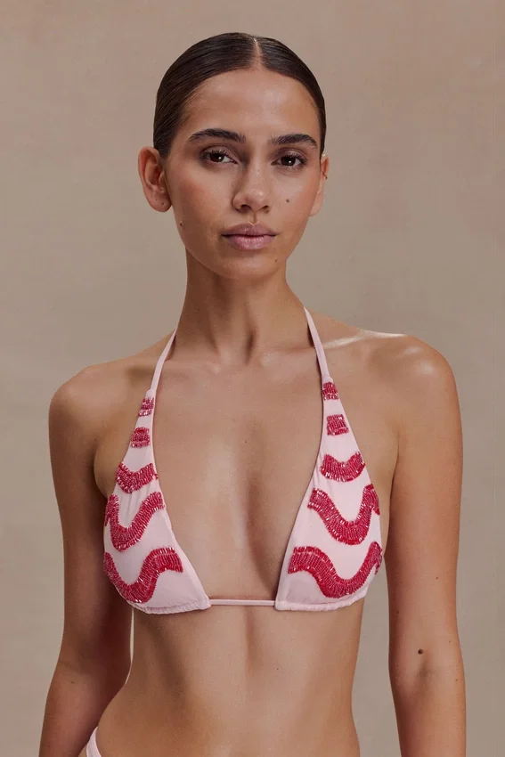 Robyn Beaded Triangle Bikini Top – Pink Robyn Beaded Triangle Bikini Top – Pink