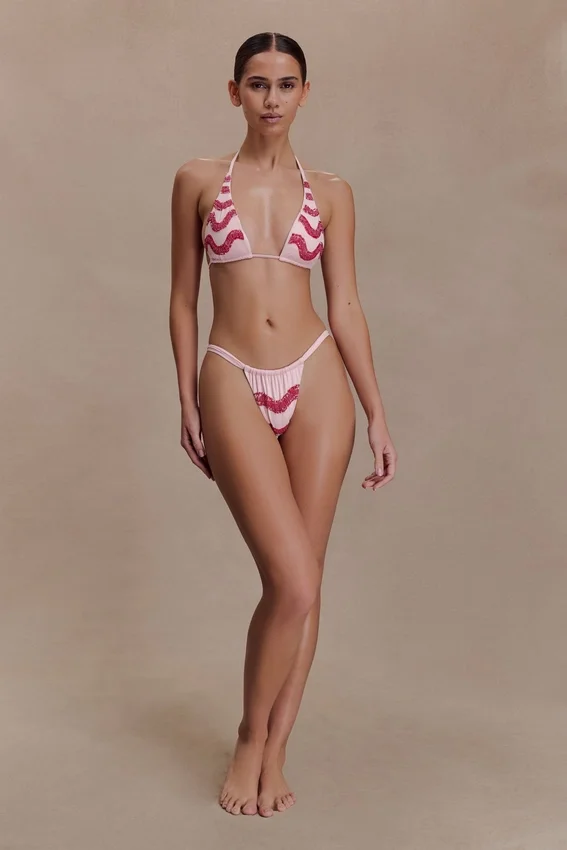 Robyn Beaded Triangle Bikini Top – Pink Robyn Beaded Triangle Bikini Top – Pink
