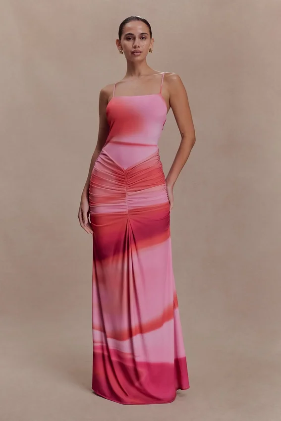 Roisin Slinky Maxi Dress – Pink Sunset Print Roisin Slinky Maxi Dress – Pink Sunset Print