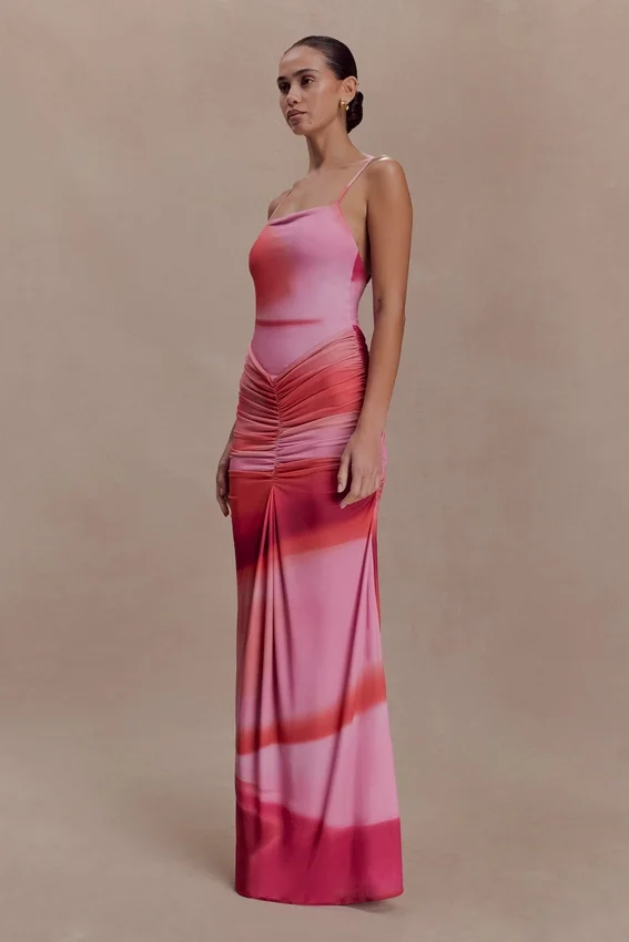 Roisin Slinky Maxi Dress – Pink Sunset Print Roisin Slinky Maxi Dress – Pink Sunset Print