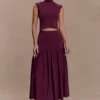 Romaine Bandage Knit Midi Skirt – Wine