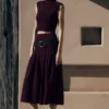 Romaine Bandage Knit Midi Skirt – Wine