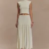 Romaine High Neck Bandage Knit Top – Ivory