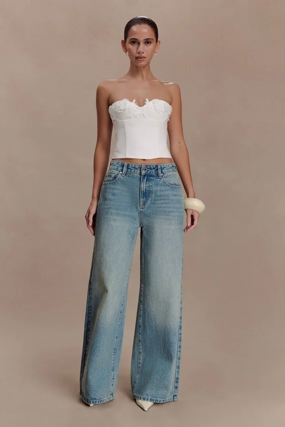 Romi Mid Rise Wide Leg Jeans – Faded Mid Blue Romi Mid Rise Wide Leg Jeans – Faded Mid Blue
