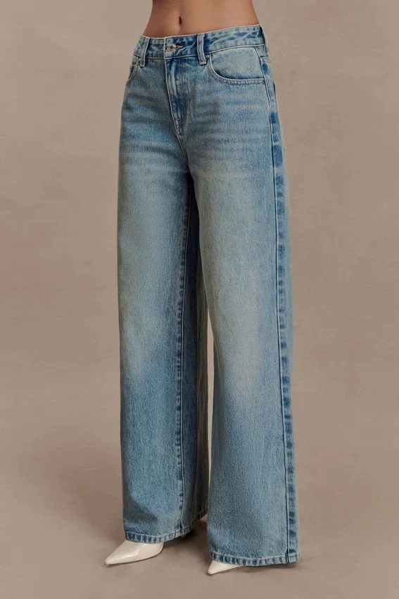 Romi Mid Rise Wide Leg Jeans – Faded Mid Blue Romi Mid Rise Wide Leg Jeans – Faded Mid Blue