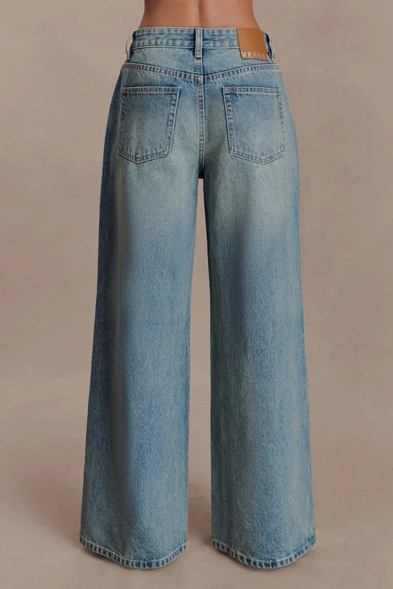 Romi Mid Rise Wide Leg Jeans – Faded Mid Blue Romi Mid Rise Wide Leg Jeans – Faded Mid Blue