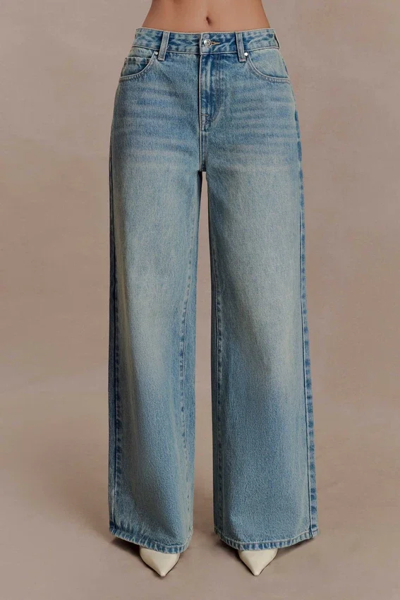 Romi Mid Rise Wide Leg Jeans – Faded Mid Blue Romi Mid Rise Wide Leg Jeans – Faded Mid Blue