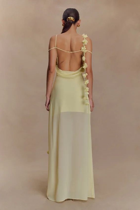 Rosalie Floral Chiffon Maxi Dress – Pastel Lemon Rosalie Floral Chiffon Maxi Dress – Pastel Lemon