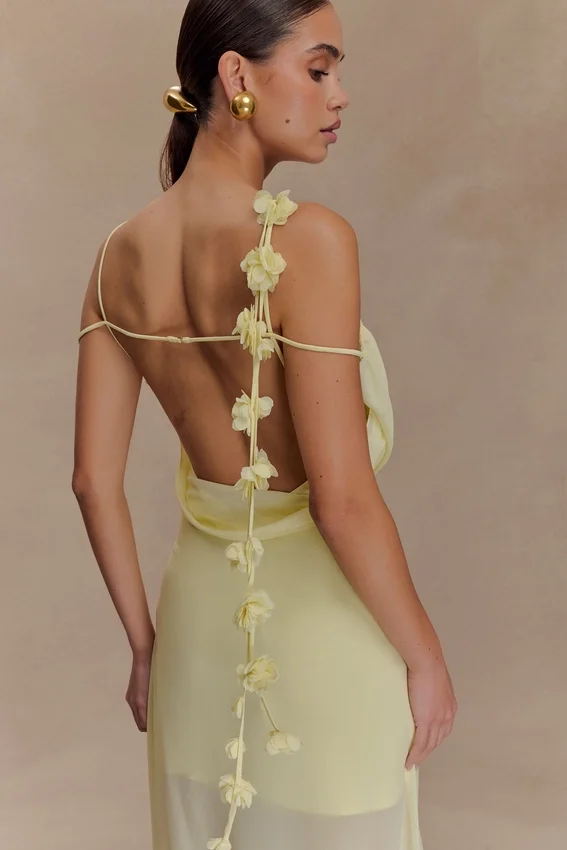 Rosalie Floral Chiffon Maxi Dress – Pastel Lemon Rosalie Floral Chiffon Maxi Dress – Pastel Lemon