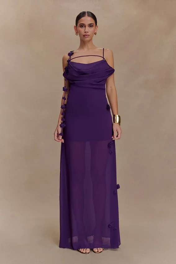 Rosalie Floral Chiffon Maxi Dress – Purple Rosalie Floral Chiffon Maxi Dress – Purple