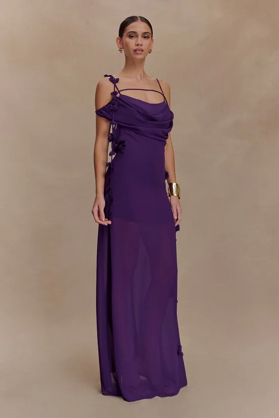 Rosalie Floral Chiffon Maxi Dress – Purple Rosalie Floral Chiffon Maxi Dress – Purple