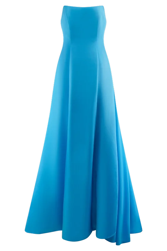 Rosella Satin Strapless Maxi Dress – Cyan Blue Rosella Satin Strapless Maxi Dress – Cyan Blue