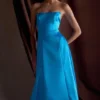 Rosella Satin Strapless Maxi Dress – Cyan Blue Rosella Satin Strapless Maxi Dress – Cyan Blue
