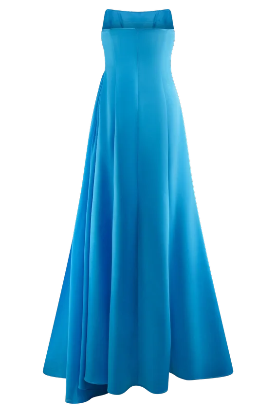 Rosella Satin Strapless Maxi Dress – Cyan Blue Rosella Satin Strapless Maxi Dress – Cyan Blue