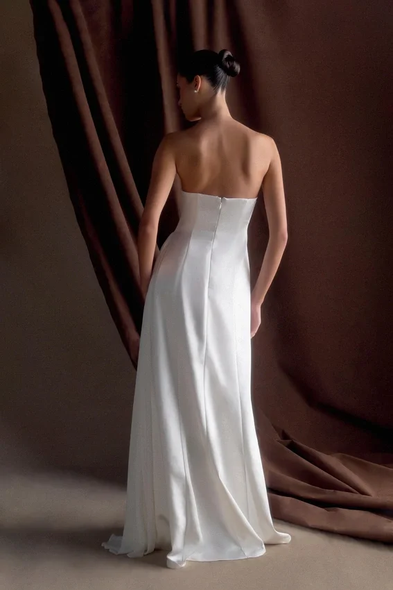 Rosella Satin Strapless Maxi Dress – White Rosella Satin Strapless Maxi Dress – White