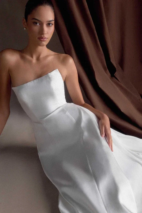Rosella Satin Strapless Maxi Dress – White Rosella Satin Strapless Maxi Dress – White