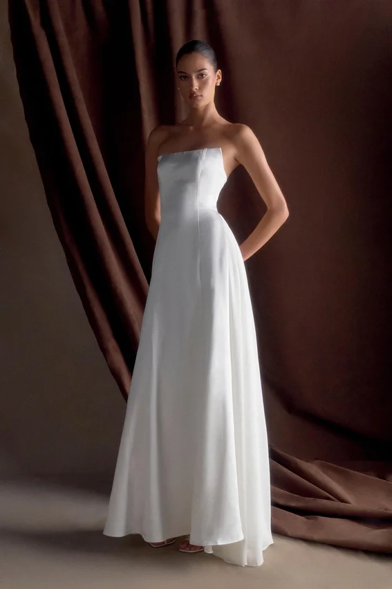 Rosella Satin Strapless Maxi Dress – White Rosella Satin Strapless Maxi Dress – White