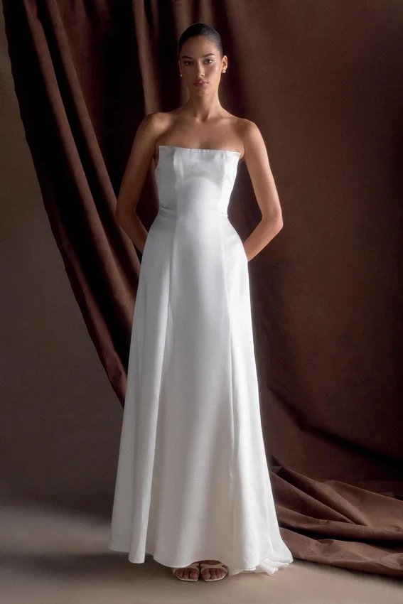 Rosella Satin Strapless Maxi Dress – White Rosella Satin Strapless Maxi Dress – White