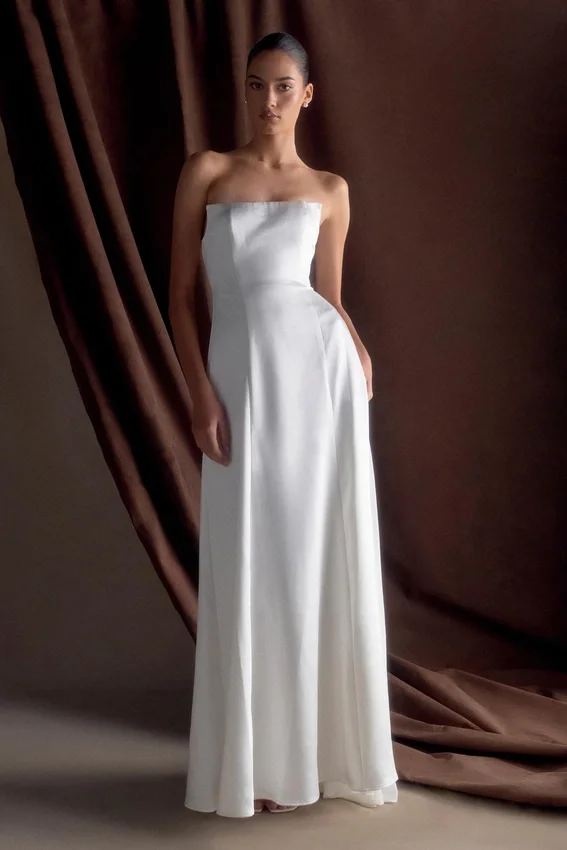 Rosella Satin Strapless Maxi Dress – White Rosella Satin Strapless Maxi Dress – White