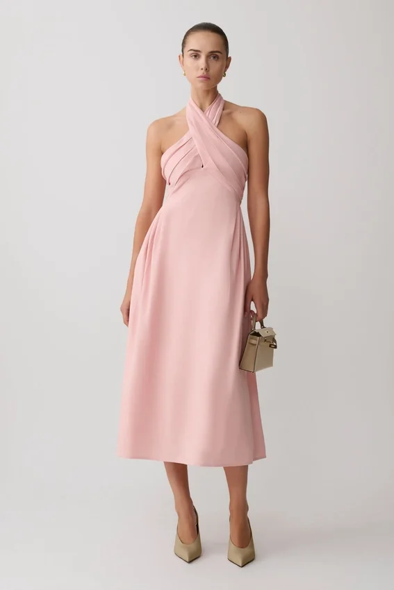 Rosie Linen Halter Midi Dress – Pink Rosie Linen Halter Midi Dress – Pink