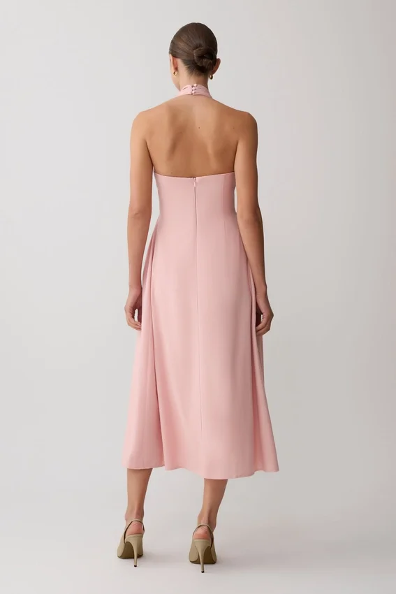 Rosie Linen Halter Midi Dress – Pink Rosie Linen Halter Midi Dress – Pink