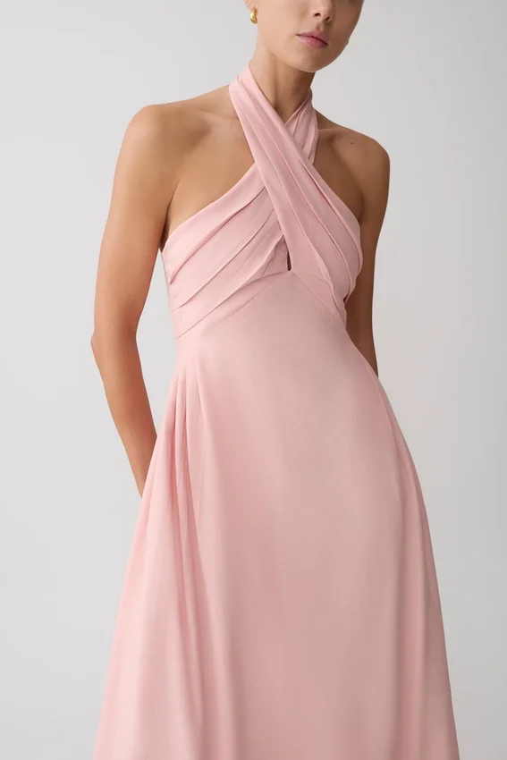 Rosie Linen Halter Midi Dress – Pink Rosie Linen Halter Midi Dress – Pink