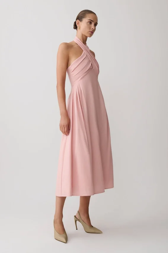 Rosie Linen Halter Midi Dress – Pink Rosie Linen Halter Midi Dress – Pink